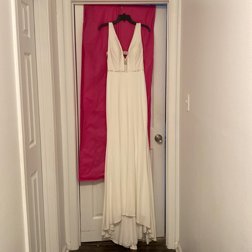 White Rhinestone Formal Prom Dress